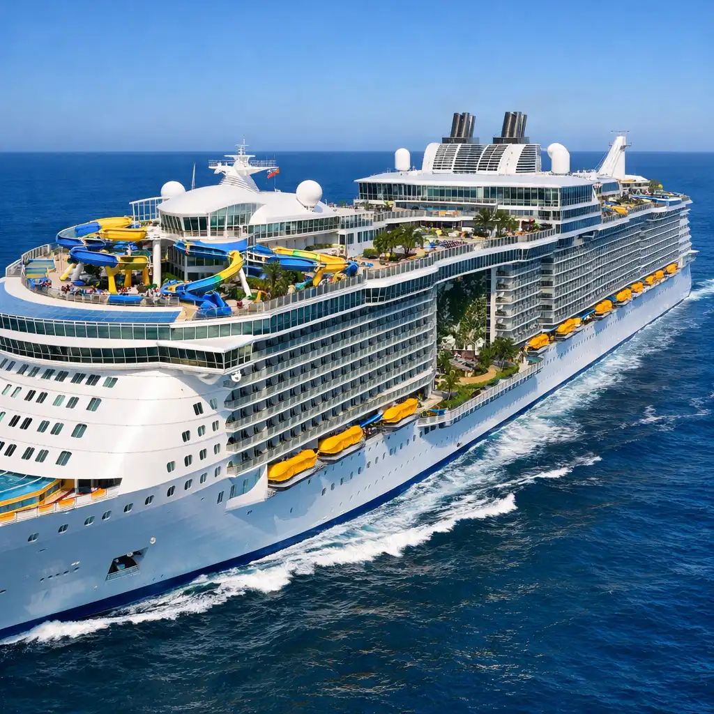 Wonder of the Seas – widok z lotu ptaka na baseny i zjeżdżalnie